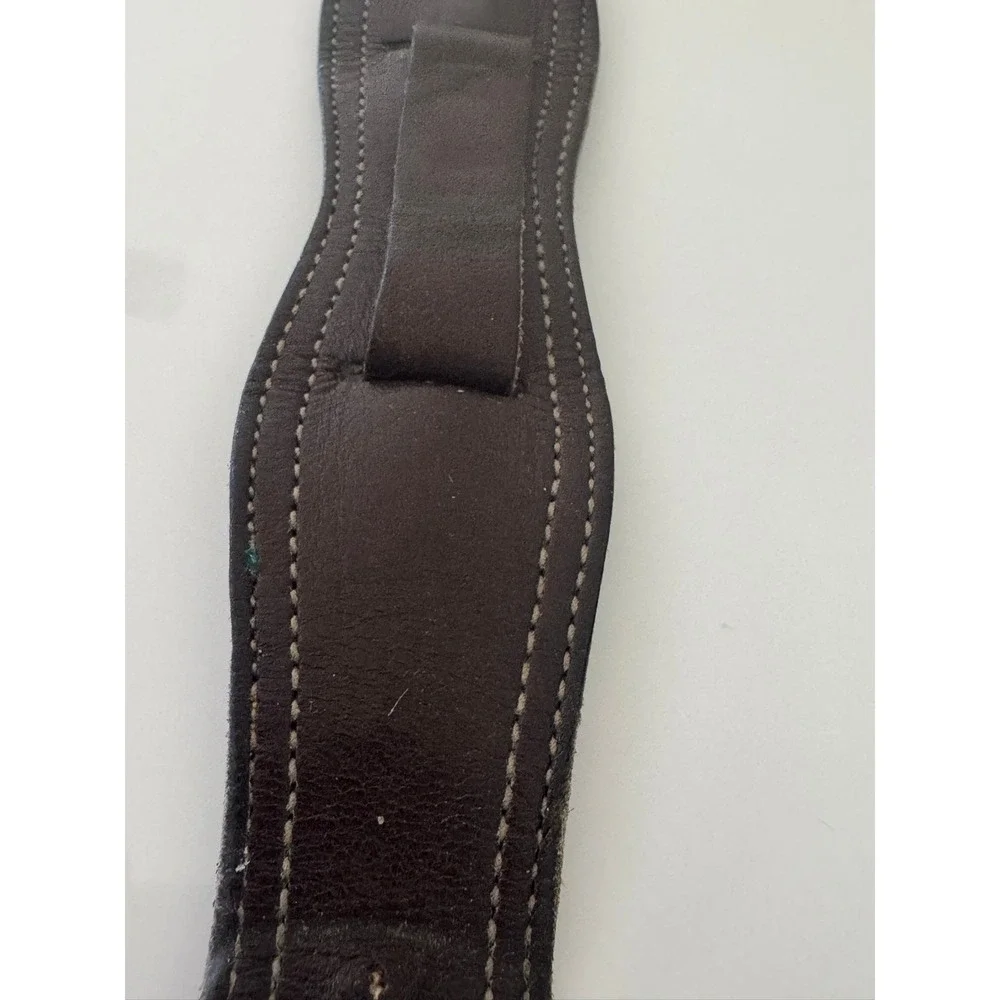 Genuine Leather Bund Watch Strap Dark Brown Cuff Band Silver Buckle 866